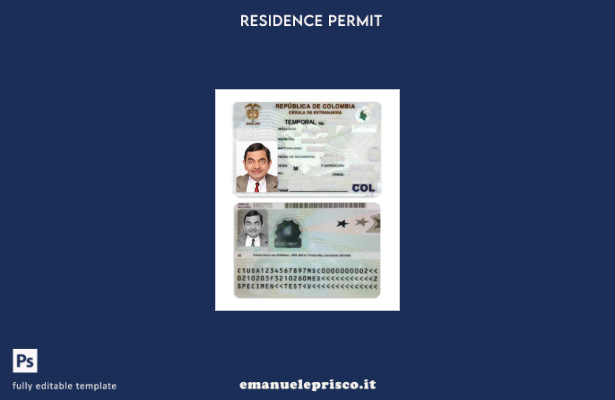modello di permesso di soggiorno in Colombia in stile verificato